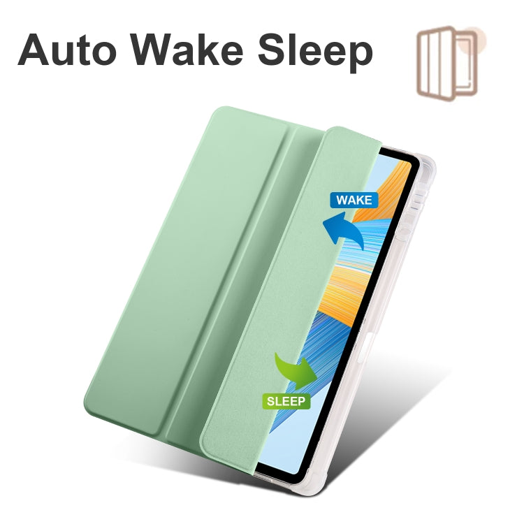 For Honor Pad V8 Pro 3-folding Transparent TPU Smart Leather Tablet Case(Matcha Green) - Honor by PMC TechLife | Online Shopping South Africa | PMC TechLife | Buy Now Pay Later Mobicred