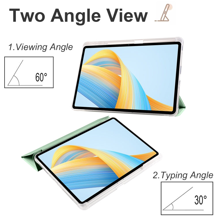 For Honor Pad V8 Pro 3-folding Transparent TPU Smart Leather Tablet Case(Matcha Green) - Honor by PMC TechLife | Online Shopping South Africa | PMC TechLife | Buy Now Pay Later Mobicred