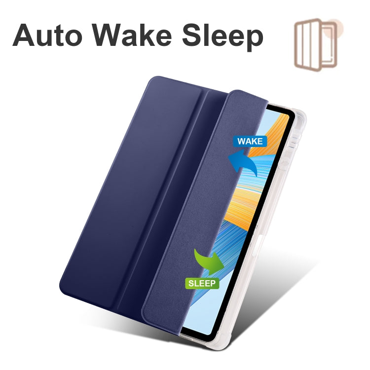For Honor Pad V8 Pro 3-folding Transparent TPU Smart Leather Tablet Case(Dark Blue) - Honor by PMC TechLife | Online Shopping South Africa | PMC TechLife | Buy Now Pay Later Mobicred
