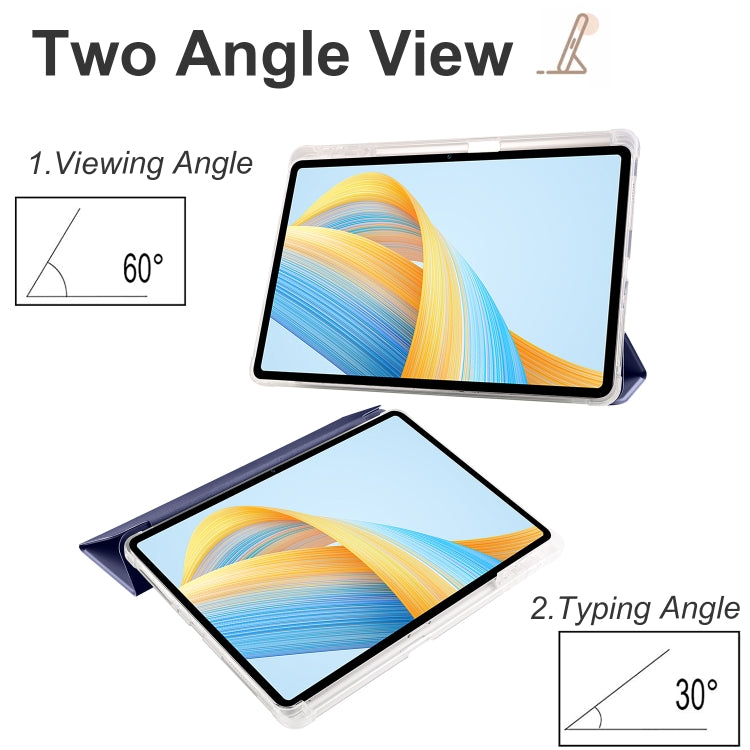 For Honor Pad V8 Pro 3-folding Transparent TPU Smart Leather Tablet Case(Dark Blue) - Honor by PMC TechLife | Online Shopping South Africa | PMC TechLife | Buy Now Pay Later Mobicred