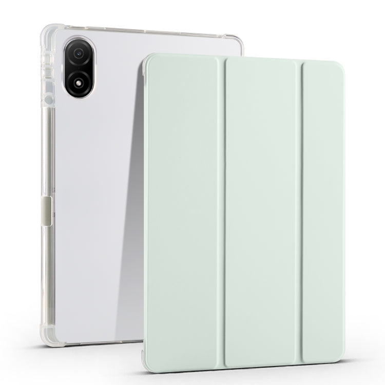 For Honor Pad V8 Pro 3-folding Transparent TPU Smart Leather Tablet Case(Light Green) - Honor by PMC TechLife | Online Shopping South Africa | PMC TechLife | Buy Now Pay Later Mobicred