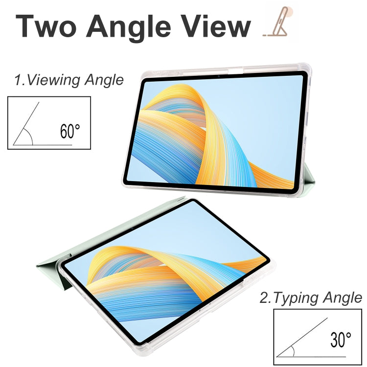 For Honor Pad V8 Pro 3-folding Transparent TPU Smart Leather Tablet Case(Light Green) - Honor by PMC TechLife | Online Shopping South Africa | PMC TechLife | Buy Now Pay Later Mobicred