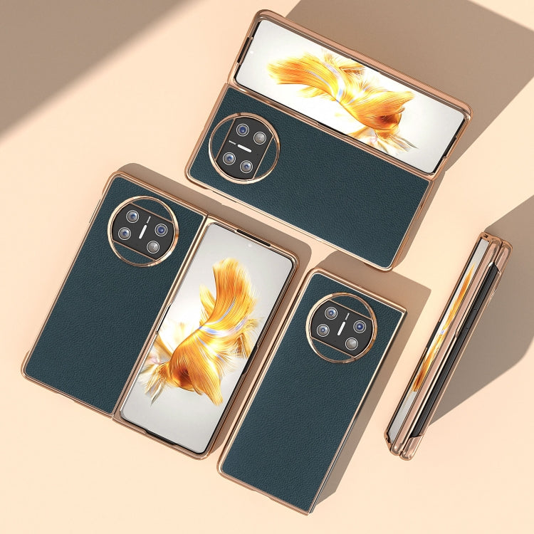 For Huawei Mate X3 Electroplating Genuine Leather + PC Litchi Texture Phone Case(Green) - free shipping - PMC TechLife - Order now!