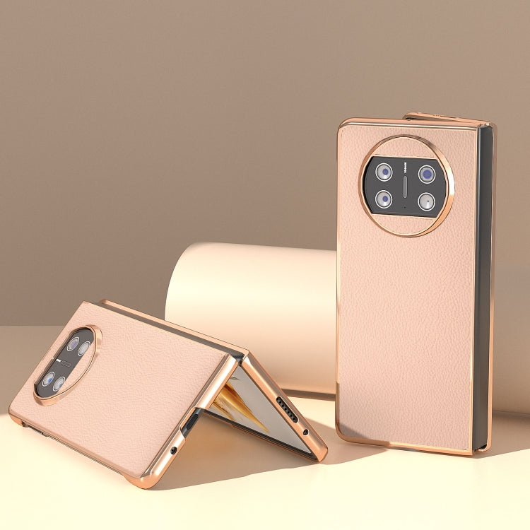 For Huawei Mate X3 Electroplating Genuine Leather + PC Litchi Texture Phone Case(Pink Gold) - Huawei Cases by PMC TechLife | Online Shopping South Africa | PMC TechLife | Buy Now Pay Later Mobicred