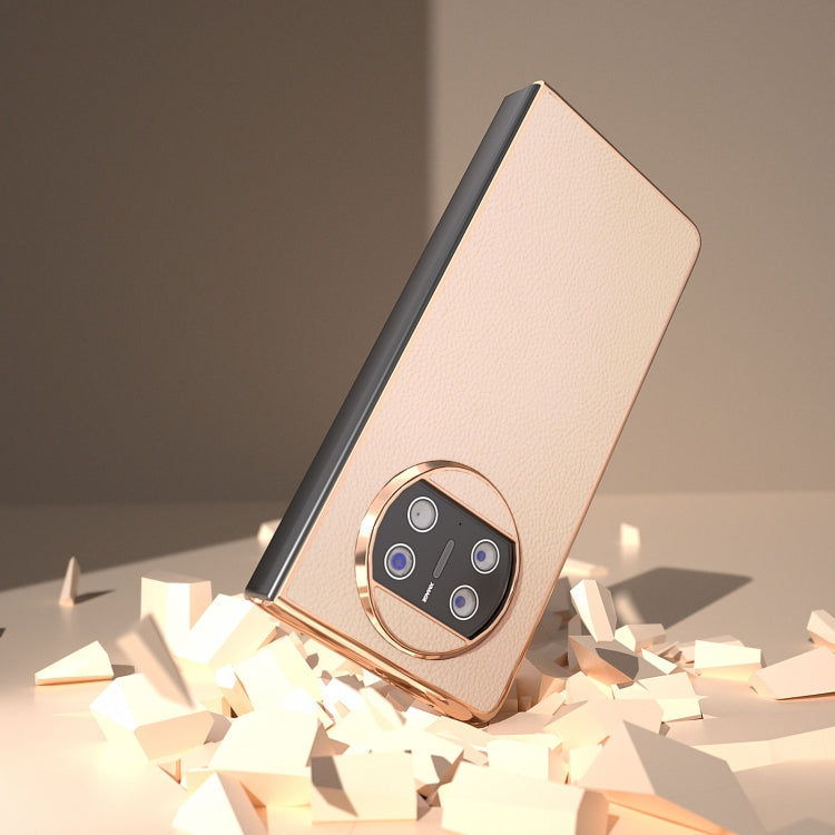 For Huawei Mate X3 Electroplating Genuine Leather + PC Litchi Texture Phone Case(Pink Gold) - Huawei Cases by PMC TechLife | Online Shopping South Africa | PMC TechLife | Buy Now Pay Later Mobicred