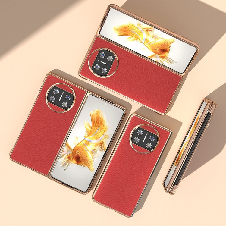 For Huawei Mate X3 Electroplating Cross Texture Genuine Leather Phone Case(Red) - Huawei Cases by PMC TechLife | Online Shopping South Africa | PMC TechLife | Buy Now Pay Later Mobicred