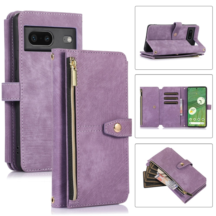 For Google Pixel 7 Dream 9-Card Wallet Zipper Bag Leather Phone Case(Purple) - Google Cases by PMC TechLife | Online Shopping South Africa | PMC TechLife | Buy Now Pay Later Mobicred