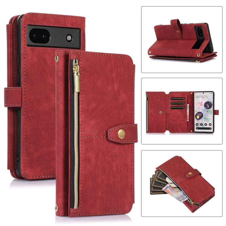 For Google Pixel 6a Dream 9-Card Wallet Zipper Bag Leather Phone Case(Red) - Google Cases by PMC TechLife | Online Shopping South Africa | PMC TechLife | Buy Now Pay Later Mobicred