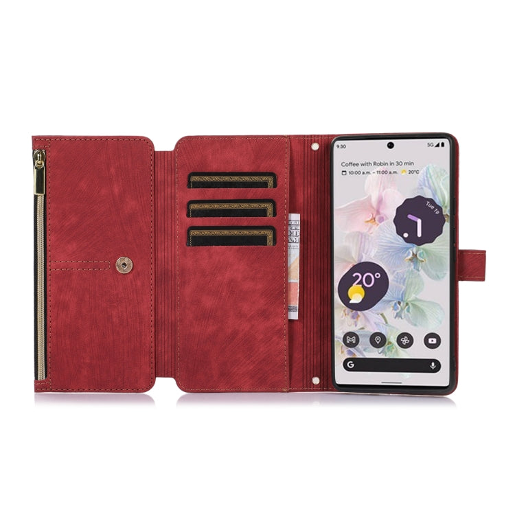 For Google Pixel 6a Dream 9-Card Wallet Zipper Bag Leather Phone Case(Red) - Google Cases by PMC TechLife | Online Shopping South Africa | PMC TechLife | Buy Now Pay Later Mobicred