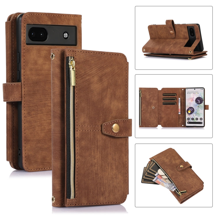 For Google Pixel 6a Dream 9-Card Wallet Zipper Bag Leather Phone Case(Brown) - Google Cases by PMC TechLife | Online Shopping South Africa | PMC TechLife | Buy Now Pay Later Mobicred