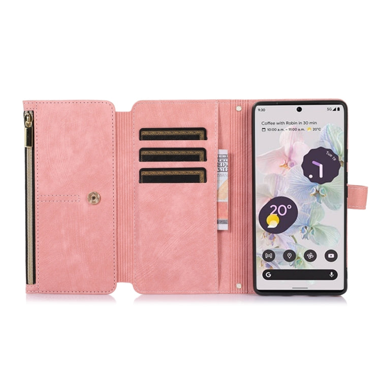 For Google Pixel 6a Dream 9-Card Wallet Zipper Bag Leather Phone Case(Pink) - Google Cases by PMC TechLife | Online Shopping South Africa | PMC TechLife | Buy Now Pay Later Mobicred