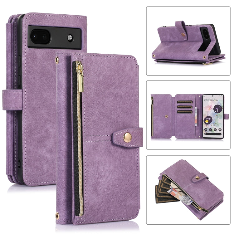 For Google Pixel 6a Dream 9-Card Wallet Zipper Bag Leather Phone Case(Purple) - Google Cases by PMC TechLife | Online Shopping South Africa | PMC TechLife | Buy Now Pay Later Mobicred