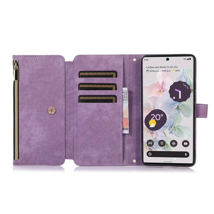 For Google Pixel 6a Dream 9-Card Wallet Zipper Bag Leather Phone Case(Purple) - Google Cases by PMC TechLife | Online Shopping South Africa | PMC TechLife | Buy Now Pay Later Mobicred