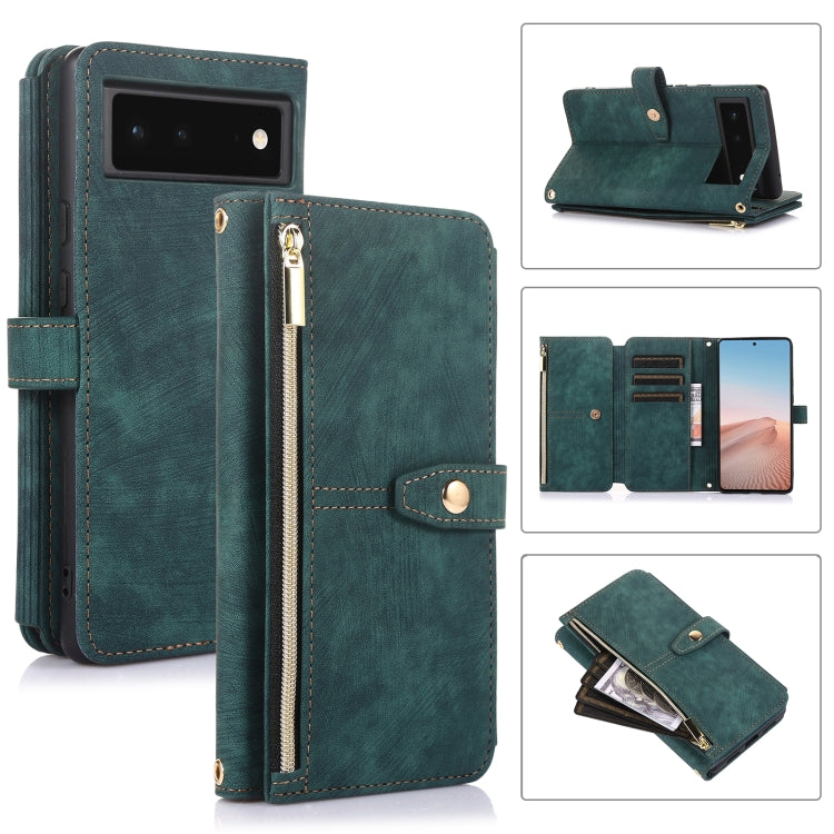 For Google Pixel 6 Dream 9-Card Wallet Zipper Bag Leather Phone Case(Green) - Google Cases by PMC TechLife | Online Shopping South Africa | PMC TechLife | Buy Now Pay Later Mobicred