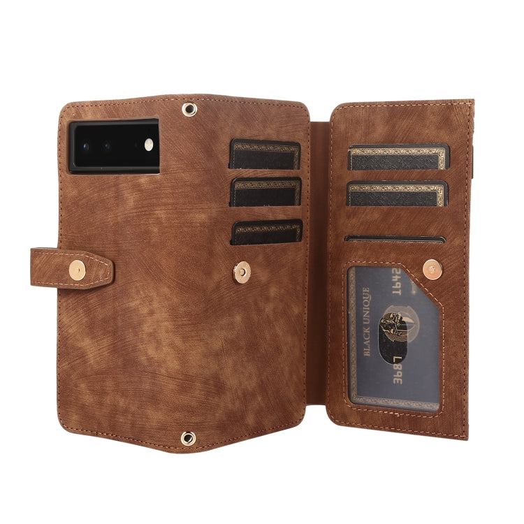 For Google Pixel 6 Dream 9-Card Wallet Zipper Bag Leather Phone Case(Brown) - Google Cases by PMC TechLife | Online Shopping South Africa | PMC TechLife | Buy Now Pay Later Mobicred