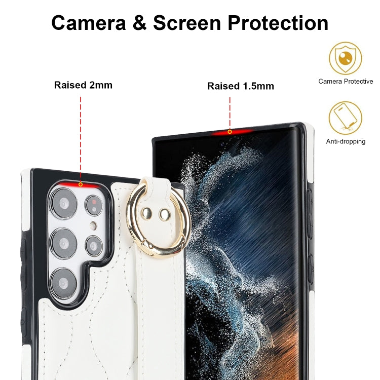 For Samsung Galaxy S22 Ultra Non-slip Full Coverage Ring PU Phone Case with Wristband(White) - Galaxy S22 Ultra 5G Cases by PMC TechLife | Online Shopping South Africa | PMC TechLife