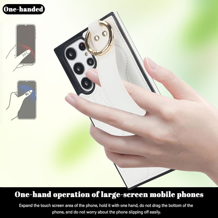For Samsung Galaxy S22 Ultra Non-slip Full Coverage Ring PU Phone Case with Wristband(White) - Galaxy S22 Ultra 5G Cases by PMC TechLife | Online Shopping South Africa | PMC TechLife