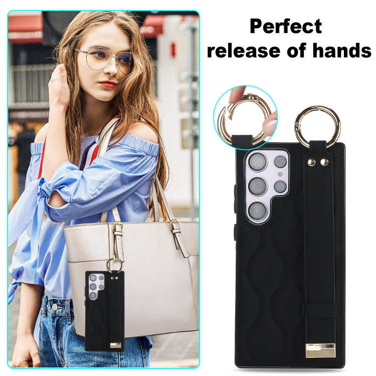 For Samsung Galaxy S23 Ultra Non-slip Full Coverage Ring PU Phone Case with Wristband(Black) - Galaxy S23 Ultra 5G Cases by PMC TechLife | Online Shopping South Africa | PMC TechLife
