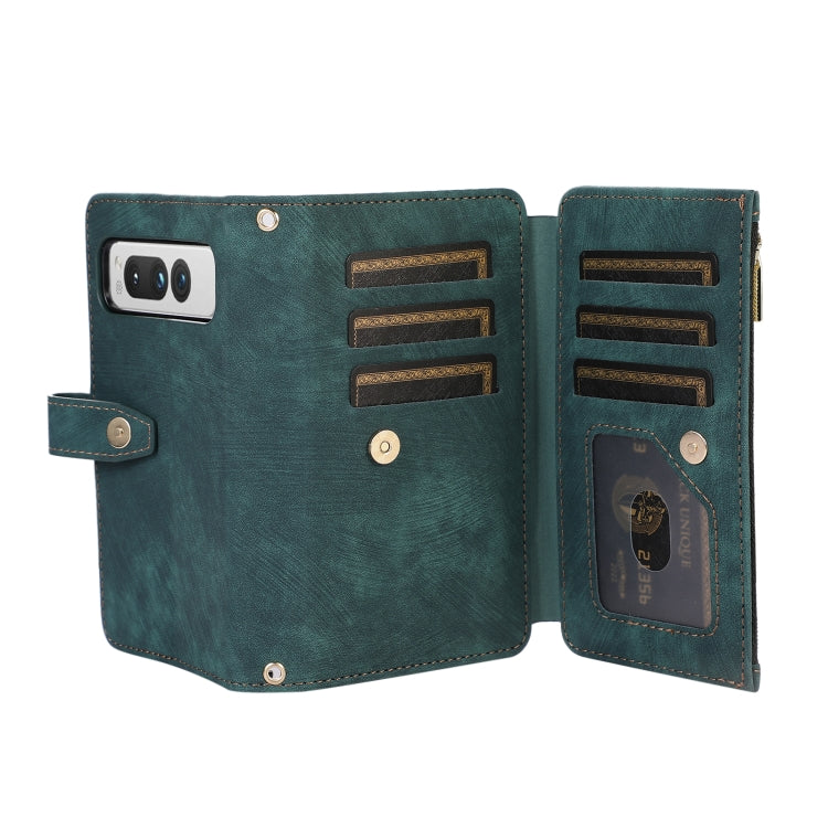 For Google Pixel Fold Dream 9-Card Wallet Zipper Bag Leather Phone Case(Green) - Google Cases by PMC TechLife | Online Shopping South Africa | PMC TechLife | Buy Now Pay Later Mobicred