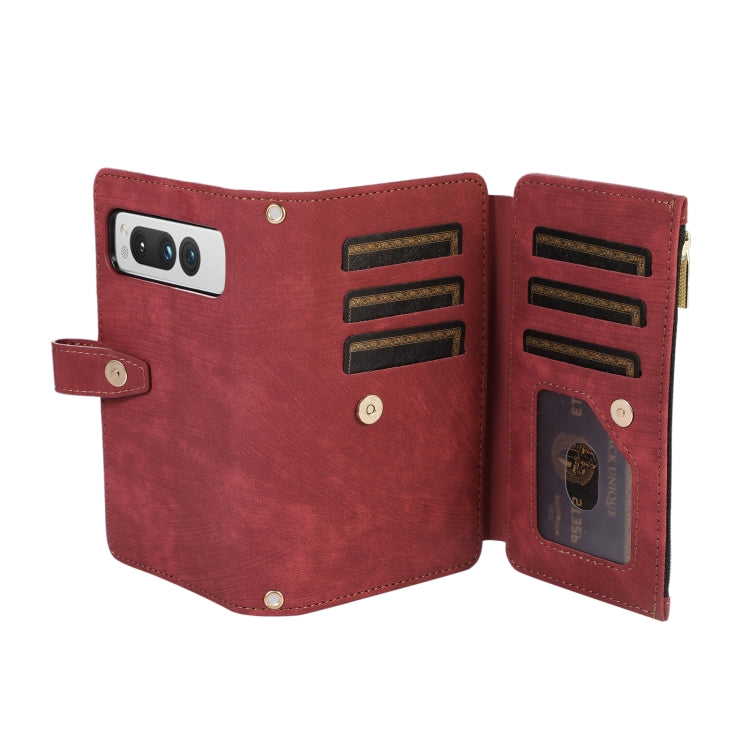 For Google Pixel Fold Dream 9-Card Wallet Zipper Bag Leather Phone Case(Red) - Google Cases by PMC TechLife | Online Shopping South Africa | PMC TechLife | Buy Now Pay Later Mobicred