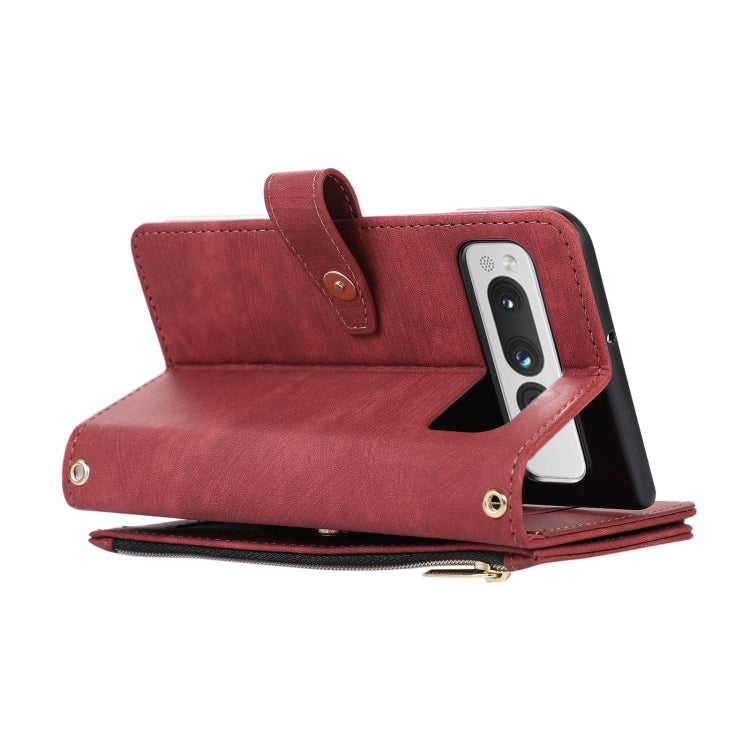 For Google Pixel Fold Dream 9-Card Wallet Zipper Bag Leather Phone Case(Red) - Google Cases by PMC TechLife | Online Shopping South Africa | PMC TechLife | Buy Now Pay Later Mobicred