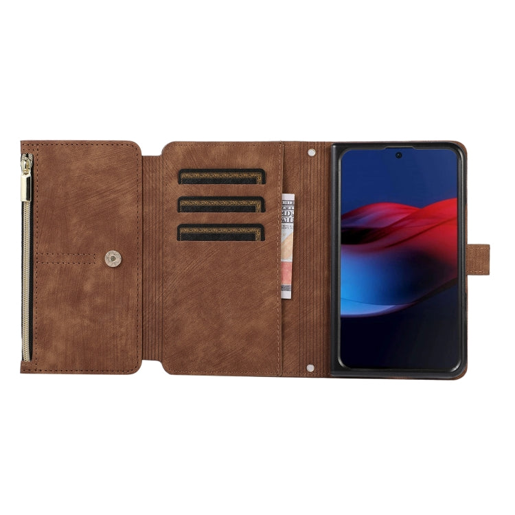 For Google Pixel Fold Dream 9-Card Wallet Zipper Bag Leather Phone Case(Brown) - Google Cases by PMC TechLife | Online Shopping South Africa | PMC TechLife | Buy Now Pay Later Mobicred