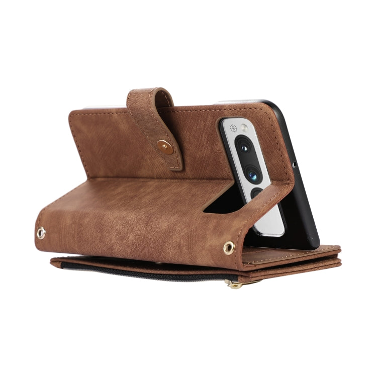 For Google Pixel Fold Dream 9-Card Wallet Zipper Bag Leather Phone Case(Brown) - Google Cases by PMC TechLife | Online Shopping South Africa | PMC TechLife | Buy Now Pay Later Mobicred