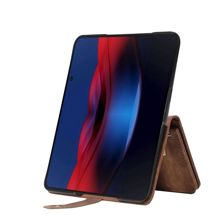 For Google Pixel Fold Dream 9-Card Wallet Zipper Bag Leather Phone Case(Brown) - Google Cases by PMC TechLife | Online Shopping South Africa | PMC TechLife | Buy Now Pay Later Mobicred