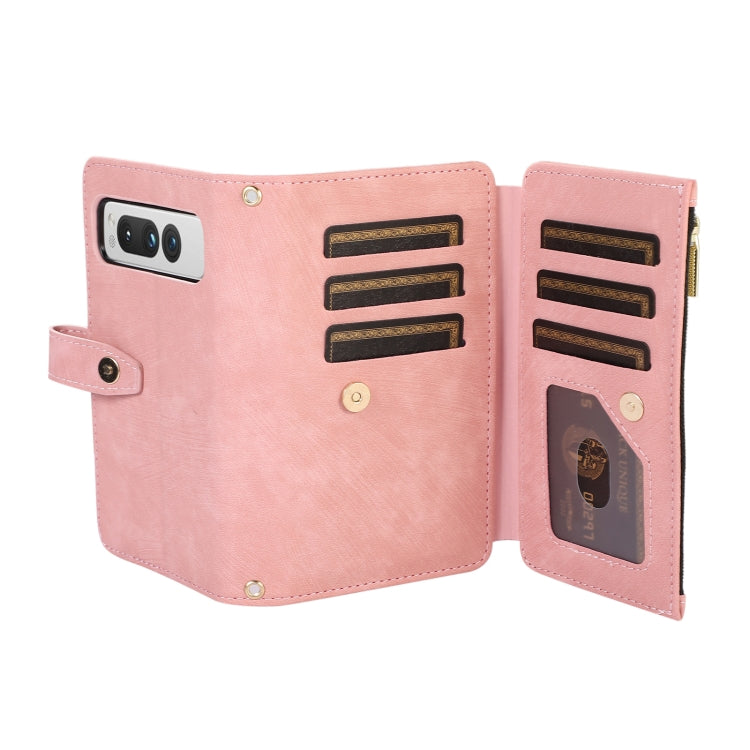 For Google Pixel Fold Dream 9-Card Wallet Zipper Bag Leather Phone Case(Pink) - Google Cases by PMC TechLife | Online Shopping South Africa | PMC TechLife | Buy Now Pay Later Mobicred