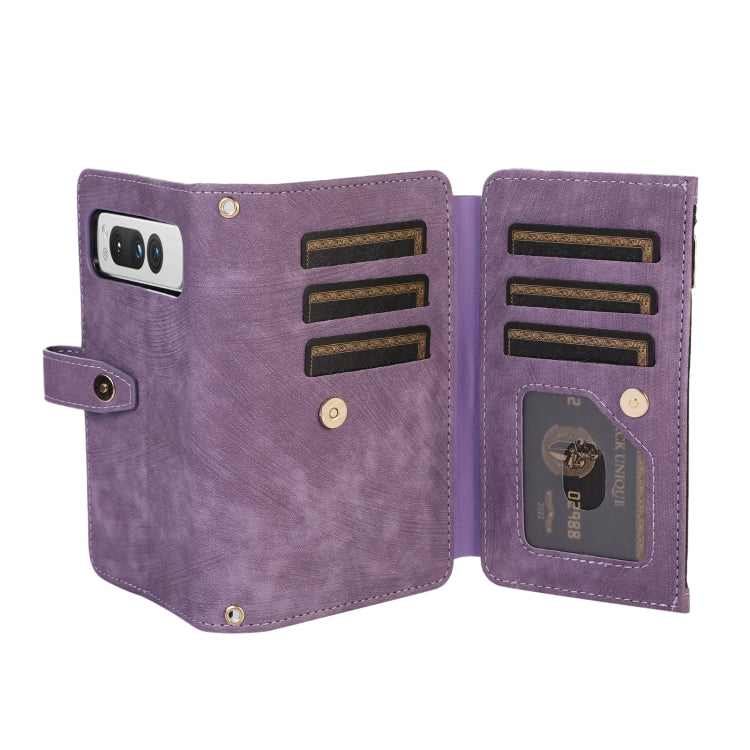 For Google Pixel Fold Dream 9-Card Wallet Zipper Bag Leather Phone Case(Purple) - Google Cases by PMC TechLife | Online Shopping South Africa | PMC TechLife | Buy Now Pay Later Mobicred