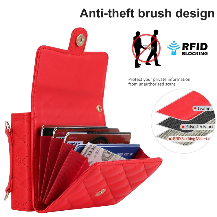 For Huawei P50 Pocket Rhombic Texture Card Bag PU Phone Case with Long Lanyard(Red) - Huawei Cases by PMC TechLife | Online Shopping South Africa | PMC TechLife | Buy Now Pay Later Mobicred