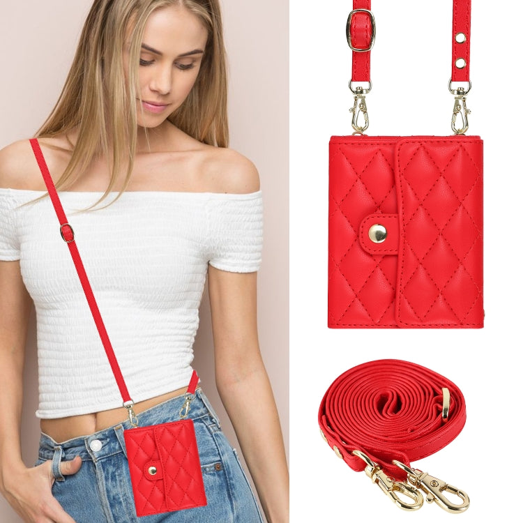 For Huawei P50 Pocket Rhombic Texture Card Bag PU Phone Case with Long Lanyard(Red) - Huawei Cases by PMC TechLife | Online Shopping South Africa | PMC TechLife | Buy Now Pay Later Mobicred