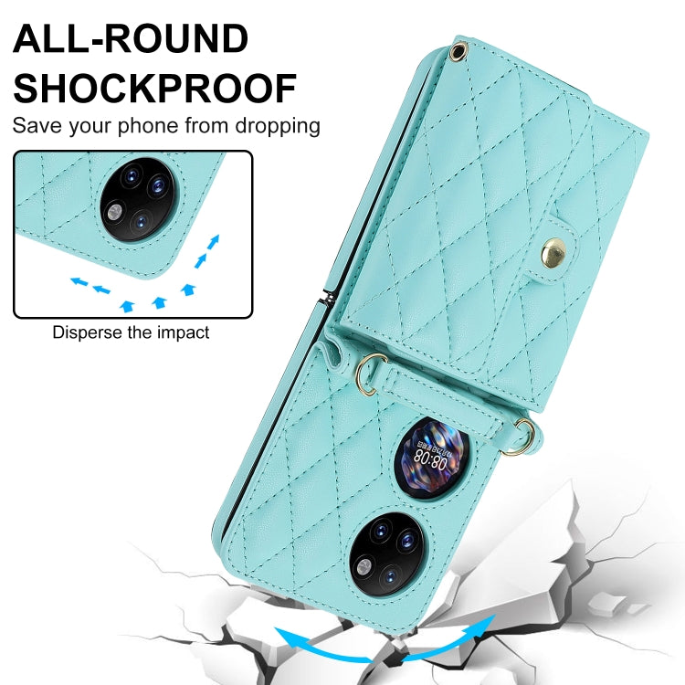 For Huawei P50 Pocket Rhombic Texture Card Bag PU Phone Case with Long Lanyard(Mint Green) - Huawei Cases by PMC TechLife | Online Shopping South Africa | PMC TechLife | Buy Now Pay Later Mobicred