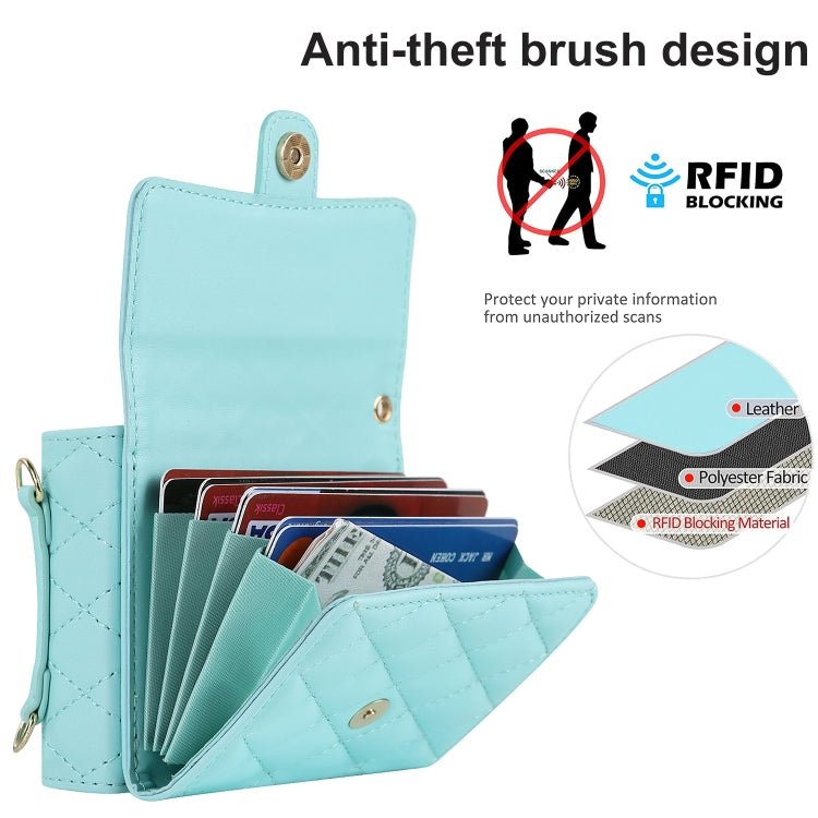 For Huawei P50 Pocket Rhombic Texture Card Bag PU Phone Case with Long Lanyard(Mint Green) - Huawei Cases by PMC TechLife | Online Shopping South Africa | PMC TechLife | Buy Now Pay Later Mobicred