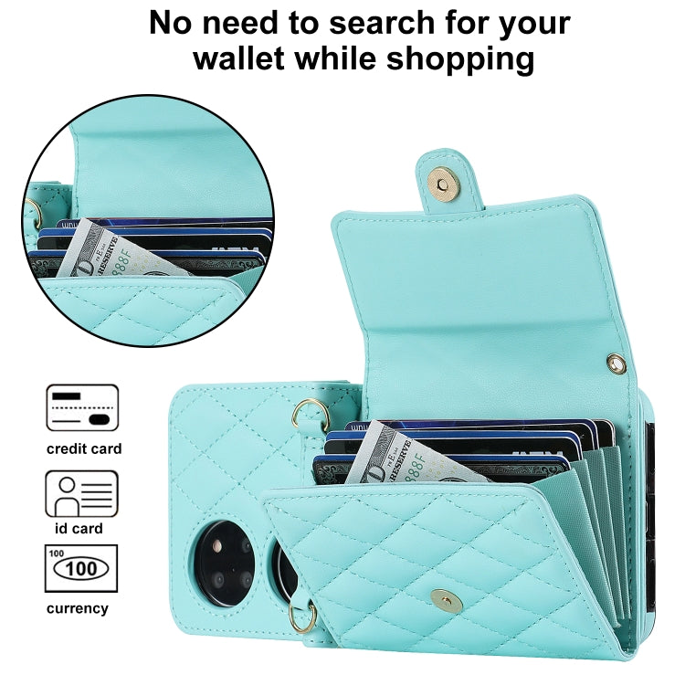 For Huawei P50 Pocket Rhombic Texture Card Bag PU Phone Case with Long Lanyard(Mint Green) - Huawei Cases by PMC TechLife | Online Shopping South Africa | PMC TechLife | Buy Now Pay Later Mobicred