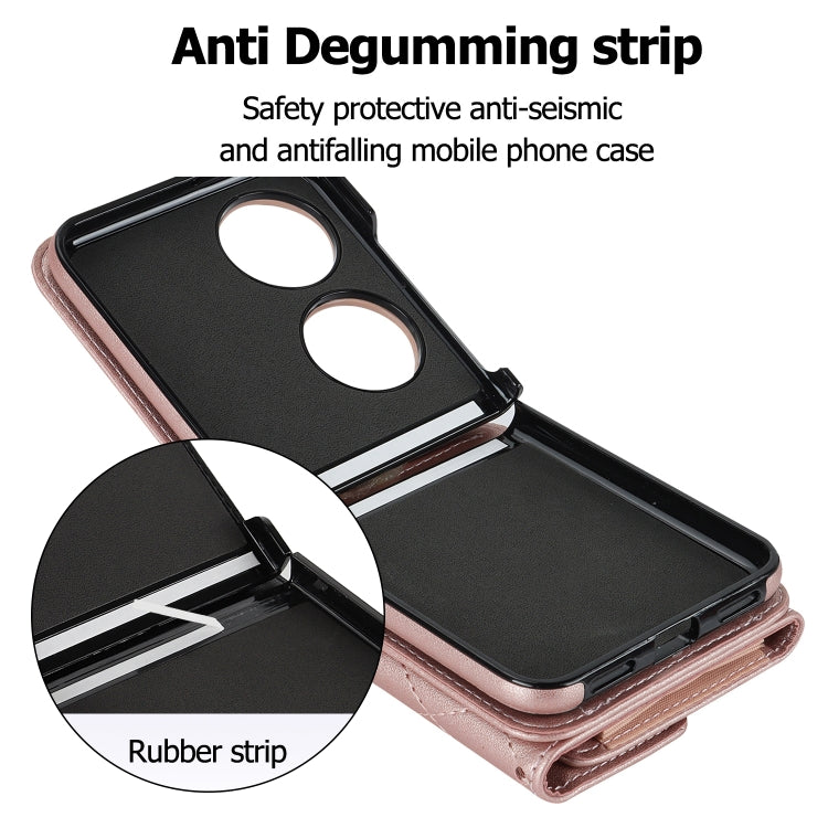 For Huawei P50 Pocket Rhombic Texture Card Bag PU Phone Case with Long Lanyard(Rose Gold) - Huawei Cases by PMC TechLife | Online Shopping South Africa | PMC TechLife | Buy Now Pay Later Mobicred
