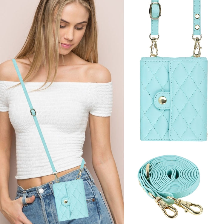 For Huawei P50 Pocket Rhombic Texture Card Bag PU Phone Case with Long Lanyard(Rose Gold) - Huawei Cases by PMC TechLife | Online Shopping South Africa | PMC TechLife | Buy Now Pay Later Mobicred