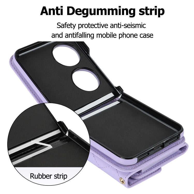For Huawei P50 Pocket Rhombic Texture Card Bag PU Phone Case with Long Lanyard(Purple) - Huawei Cases by PMC TechLife | Online Shopping South Africa | PMC TechLife | Buy Now Pay Later Mobicred