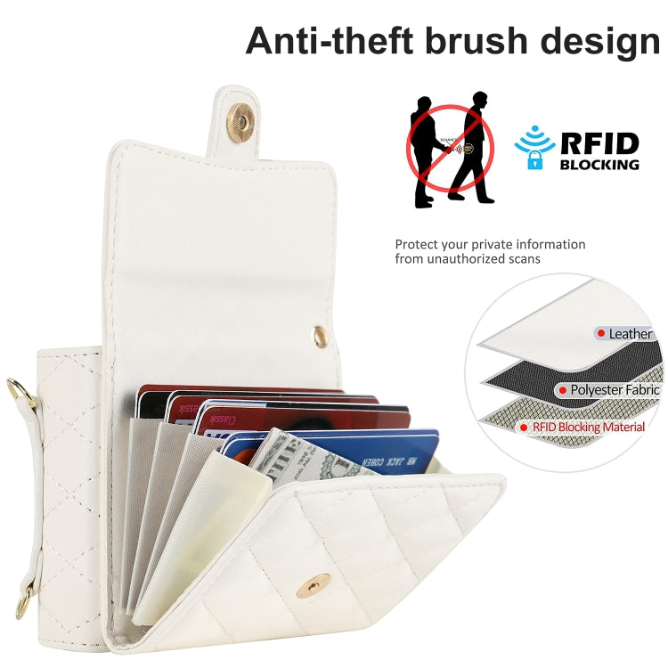 For Huawei P50 Pocket Rhombic Texture Card Bag PU Phone Case with Long Lanyard(White) - Huawei Cases by PMC TechLife | Online Shopping South Africa | PMC TechLife | Buy Now Pay Later Mobicred