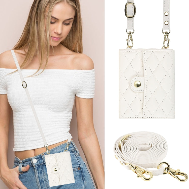 For Huawei P50 Pocket Rhombic Texture Card Bag PU Phone Case with Long Lanyard(White) - Huawei Cases by PMC TechLife | Online Shopping South Africa | PMC TechLife | Buy Now Pay Later Mobicred