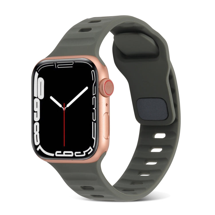 For Apple Watch Ultra 49mm Square Buckle Stripes Silicone Watch Band(Dark Green) - Watch Bands by PMC TechLife | Online Shopping South Africa | PMC TechLife