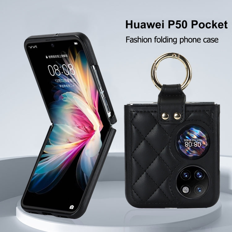 For Huawei P50 Pocket Rhombic Microfiber Folding Phone Case with Ring(Black) - Huawei Cases by PMC TechLife | Online Shopping South Africa | PMC TechLife | Buy Now Pay Later Mobicred