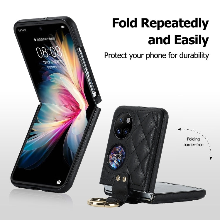 For Huawei P50 Pocket Rhombic Microfiber Folding Phone Case with Ring(Black) - Huawei Cases by PMC TechLife | Online Shopping South Africa | PMC TechLife | Buy Now Pay Later Mobicred