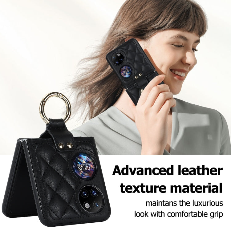 For Huawei P50 Pocket Rhombic Microfiber Folding Phone Case with Ring(Black) - Huawei Cases by PMC TechLife | Online Shopping South Africa | PMC TechLife | Buy Now Pay Later Mobicred
