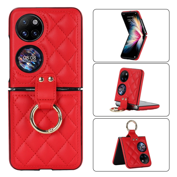 For Huawei P50 Pocket Rhombic Microfiber Folding Phone Case with Ring(Red) - free shipping - PMC TechLife - Order now!