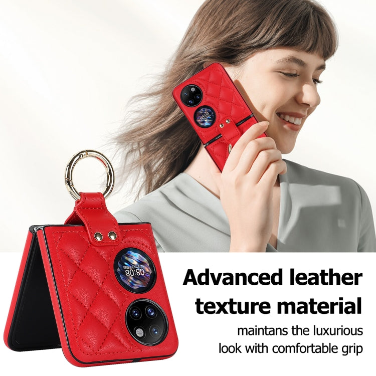 For Huawei P50 Pocket Rhombic Microfiber Folding Phone Case with Ring(Red) - free shipping - PMC TechLife - Order now!