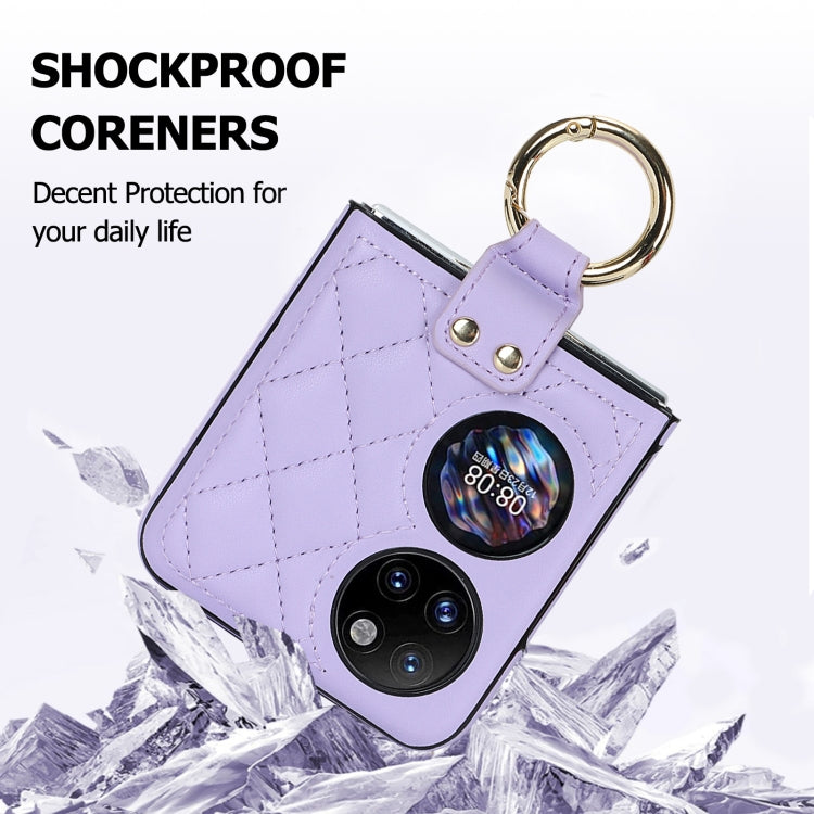 For Huawei P50 Pocket Rhombic Microfiber Folding Phone Case with Ring(Purple) - Huawei Cases by PMC TechLife | Online Shopping South Africa | PMC TechLife | Buy Now Pay Later Mobicred