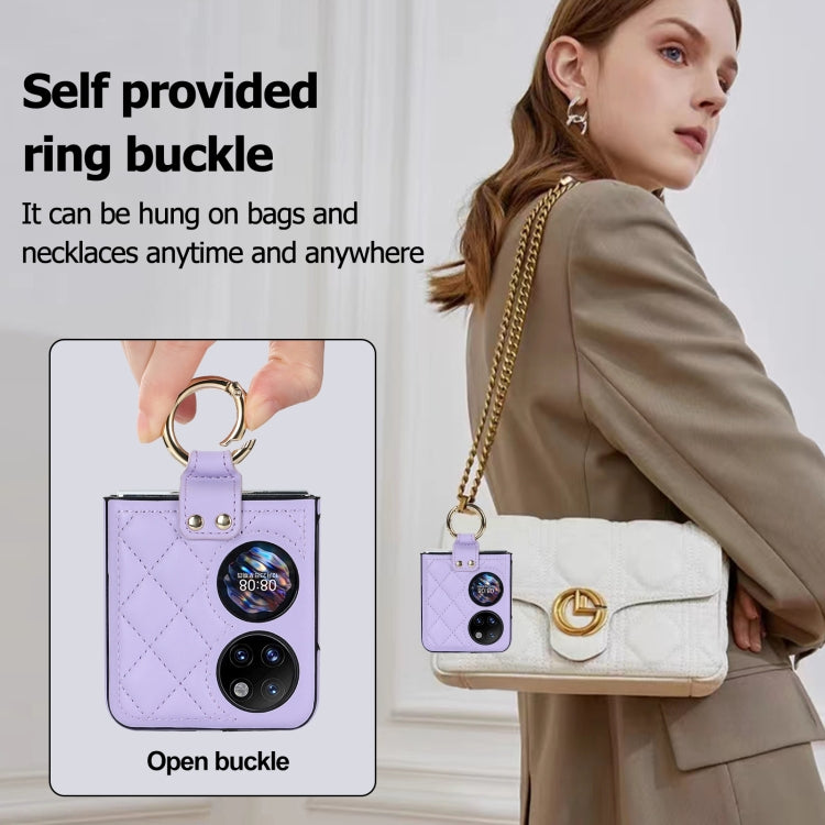 For Huawei P50 Pocket Rhombic Microfiber Folding Phone Case with Ring(Purple) - Huawei Cases by PMC TechLife | Online Shopping South Africa | PMC TechLife | Buy Now Pay Later Mobicred