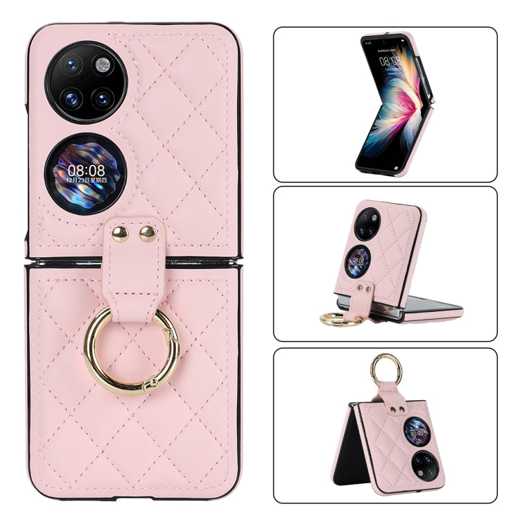 For Huawei P50 Pocket Rhombic Microfiber Folding Phone Case with Ring(Pink) - Huawei Cases by PMC TechLife | Online Shopping South Africa | PMC TechLife | Buy Now Pay Later Mobicred