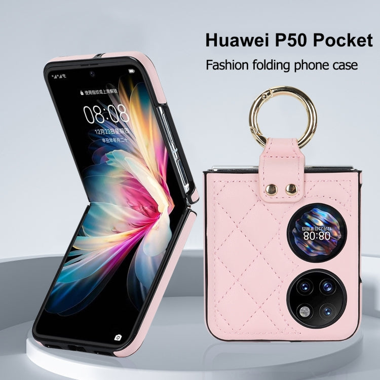For Huawei P50 Pocket Rhombic Microfiber Folding Phone Case with Ring(Pink) - Huawei Cases by PMC TechLife | Online Shopping South Africa | PMC TechLife | Buy Now Pay Later Mobicred